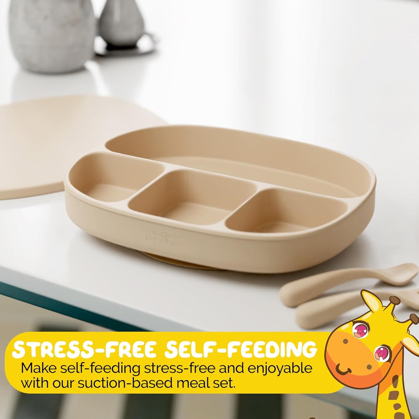 Toddler Necessities Baby Feeding Essentials Set for Baby in Green Color with Baby plates with Suction and Silicone Utensil Set - (3 Pieces)