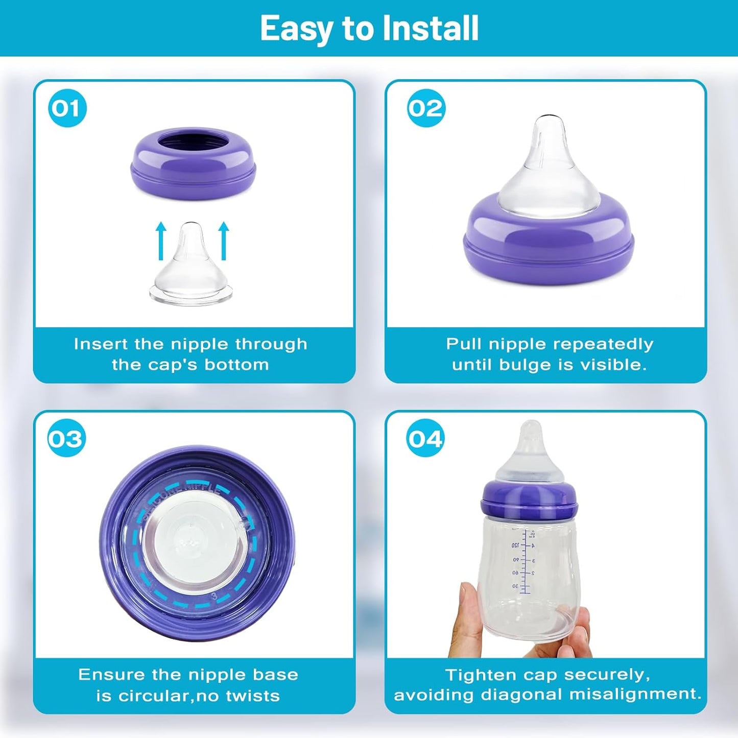Silicone Bottle Baby Feeding Nipples Compatible with Lansinoh Bottles, Replacement Soft Nipple for Baby 1+ Months, Anti-Colic, BPA-Free, Slow Flow, Size S, 6 Count