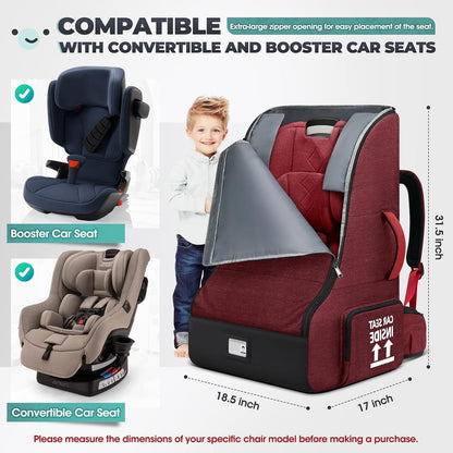 RAINSMORE Padded Car Seat Travel Bag for Airplane Heavy Duty Car Seat Backpack for Air Travel Baby Carseat Cover Bags for Airport Large Car Seats Carrier Fits Car Seats & Booster Seats, Black