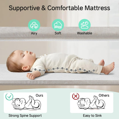 Cowiewie Bassinet Bedside Sleeper,Baby Bassinet Slides Over Bed,5-Position Height Adjustment & Breathable All-Mesh Wall Bedside Bassinet for Baby,Space-Saving Bedside Crib, Height(37.4-41.3") (Beige)