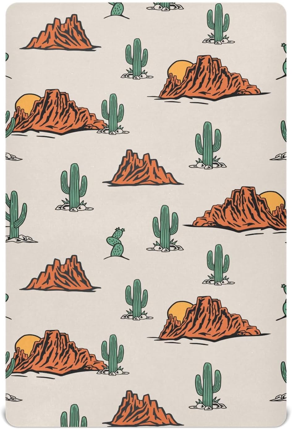 Fitted Crib Sheets Cactus and Floral Stretchy Portable Playard Sheets for Baby Toddler, Breathable Soft Mini Crib Mattress 52 x 28 in for Boys and Girls