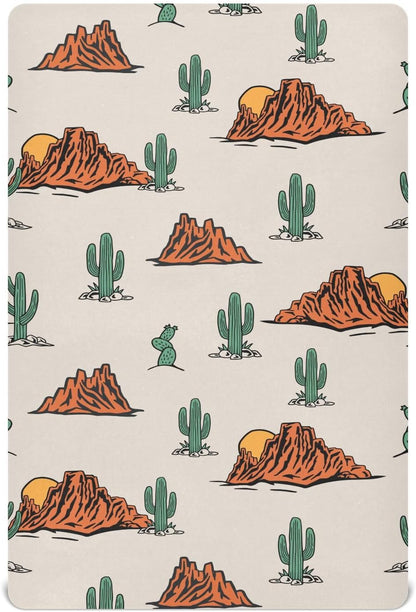 Fitted Crib Sheets Cactus and Floral Stretchy Portable Playard Sheets for Baby Toddler, Breathable Soft Mini Crib Mattress 52 x 28 in for Boys and Girls