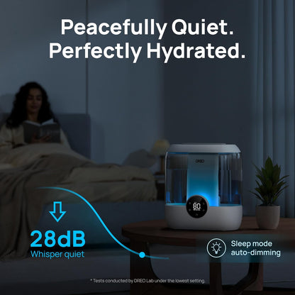 DREO Humidifiers for Bedroom, 6L Easy to Fill & Clean, 60H Runtime for Large room, 28 dB Quiet Cool Mist Air Humidifier for Plant, Baby Nursery, Home, Indoor, Night Light, Precise Humidity Control