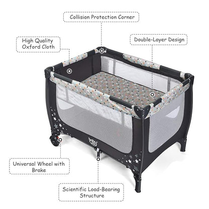 BABY JOY Pack and Play with Bassinet, Portable Playard for Baby, Double Layer Foldable Baby Playpen with Mattress, Lightweight Travel Crib with Bassinet & Carry Bag from Newborn to Toddlers