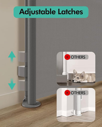 Retractable Baby Gates, Mesh Dog Gate for Doorways, 33.6" Tall, Expands to 71" Wide,Pet Safety Essential Fit for Baseboards, Wide Toddlers Gates for Hallways, Indoor & Outdoor,Grey