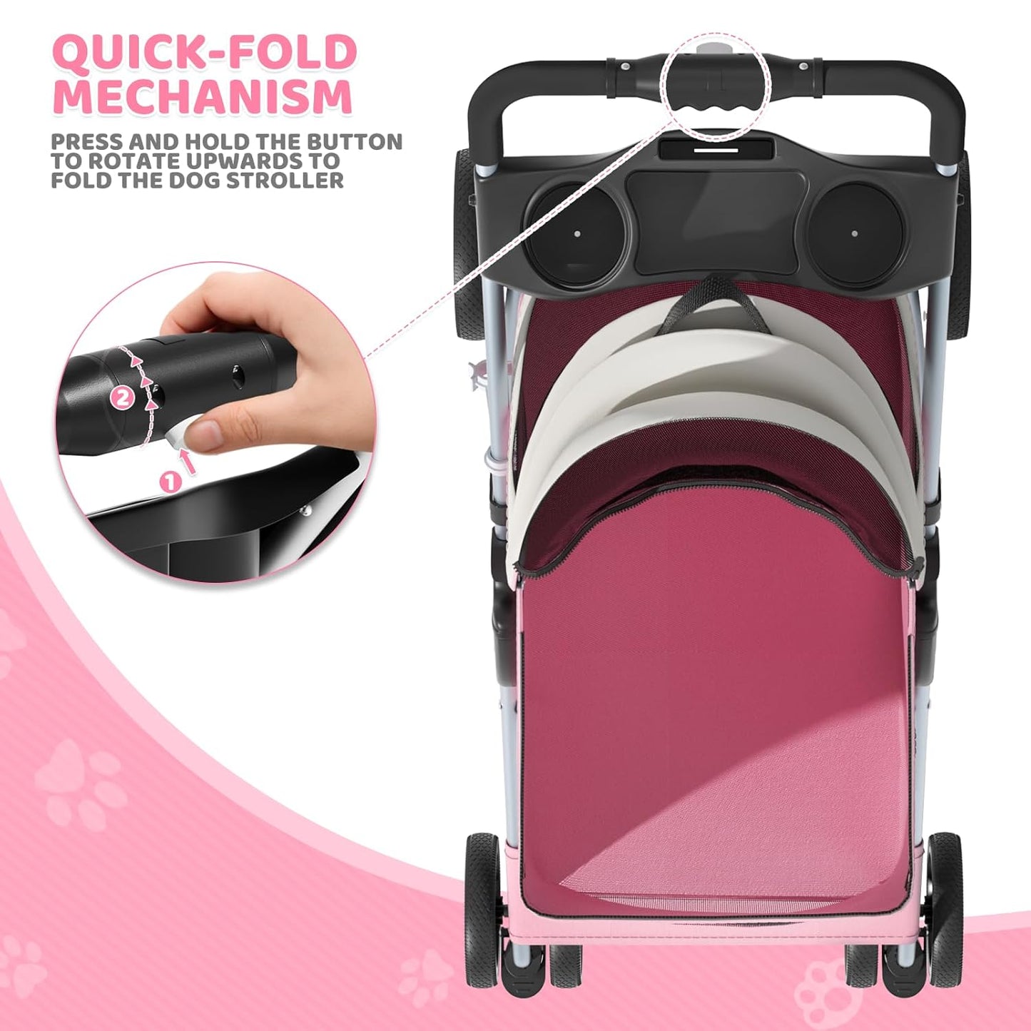 Magshion Compact Pet Stroller for Small-Medium Dogs/Cats up to 22lbs, 4-Wheel Lightweight Umbrella Shaped Portable Puppy Travel Jogger with Breathable Mesh, Cup Holder & Rear Storage, Black