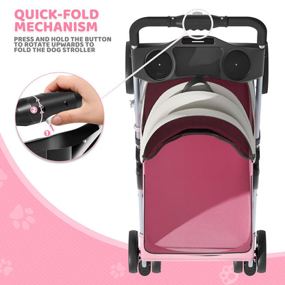Magshion Compact Pet Stroller for Small-Medium Dogs/Cats up to 22lbs, 4-Wheel Lightweight Umbrella Shaped Portable Puppy Travel Jogger with Breathable Mesh, Cup Holder & Rear Storage, Black