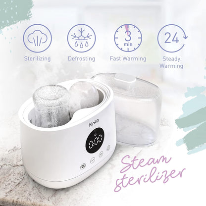 Double Bottle Warmer and Sterilizer, Baby Bottle Warmer for Breastmilk and Formula, Fast Heating with Adjustable Timer, Keep Warm Mode