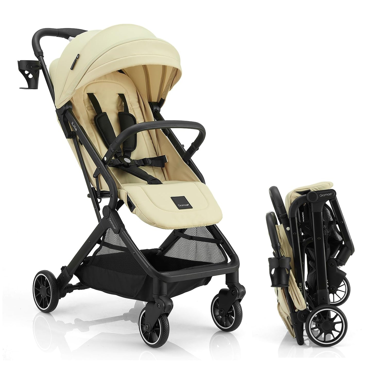 Gromast Compact Fold Baby Stroller, Lightweight Travel Toddler Stroller with One-Click Fold, Extendable UPF50+ Canopy, Cup Holder, UV Protected and Waterproof, One-Hand Folding - Blue