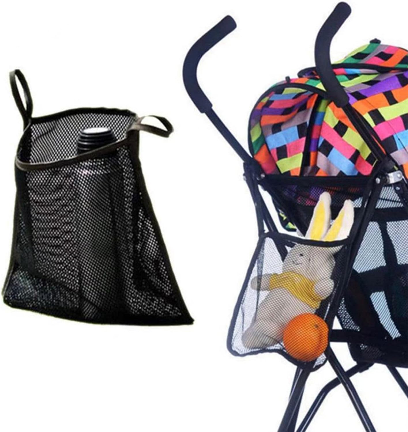 3 Pack Stroller Sling Mesh Bag Back Hanging Extra Storage Organizer Handle Bar Attachment Net Pouch for Kids Wagon Pushchair Pram Car Seat Umbrella Water Bottle Diaper Bag Phone Snacks