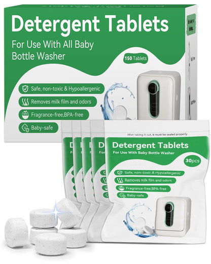 IAGREEA 150 PCS Detergent Washing Tablets, Bottle Washer Tablets for Baby Brezza, GROWNSY, Momcozy Bottle Washers, Natural Formula, Highly Effective Cleaning, Efficiency Removes Milk Residue & Odor