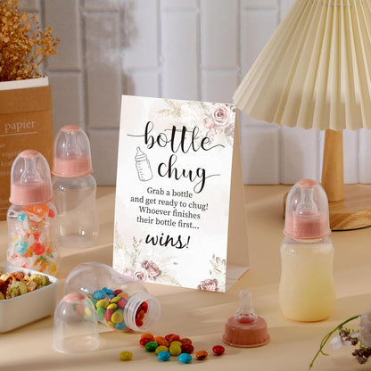 TrelaCo Bottle Chug Baby Shower Game 20 Pcs Baby Bottles Shower Favor with 1 Greenery Theme Sign for Gender Reveal Party Supplies Gifts(Green)