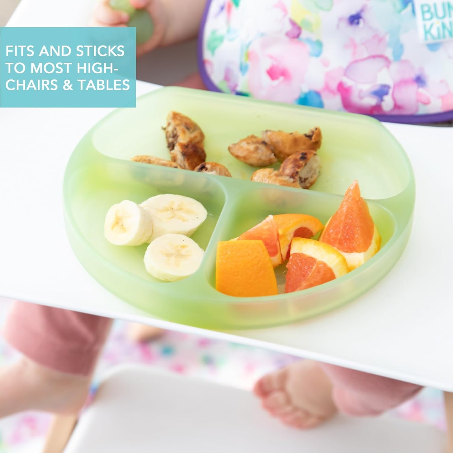 Bumkins Toddler and Baby Suction Plate, Divided Grip Dish for Babies and Kids, Baby Led Weaning, Feeding Supplies, Sticks to Tables and Highchairs, Platinum Silicone, for Chidren 6 Months, Gray