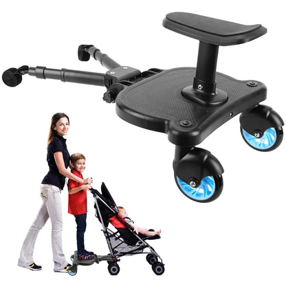 2026 New-Universal Stroller Board with Detachable Seat, 2in1 Sit and Stand Stroller Connectors for Most Strollers, Holds Children Up to 55 LBs Stroller Standing Board(Black)