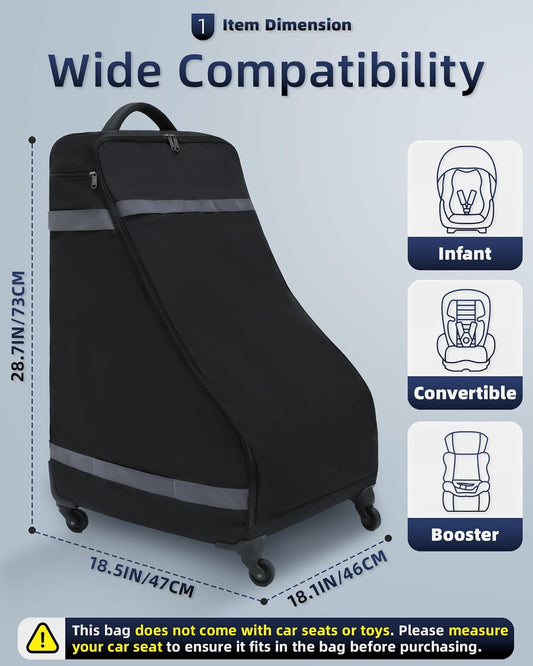 Car Seat Bag Backpack with Wheels for Air Travel Extra Large Padded Carseat Cover Carrier for Airplane Gate Check Bag