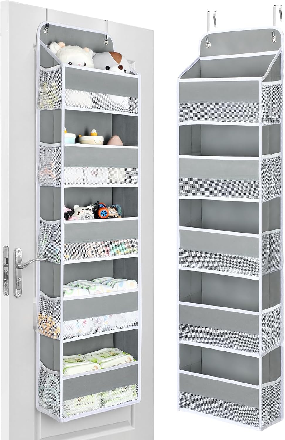 Yecaye 1 Pack Over the Door Organizer, 35.2lbs Load Toy Stuffed Animal Storage, Swing-proof Hanging Bathroom Organizers and Storage for Nursery Newborn Baby Essential Stuff Dorm Room Essentials