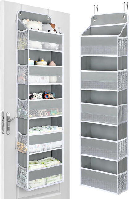 Yecaye 1 Pack Over the Door Organizer, 35.2lbs Load Toy Stuffed Animal Storage, Swing-proof Hanging Bathroom Organizers and Storage for Nursery Newborn Baby Essential Stuff Dorm Room Essentials
