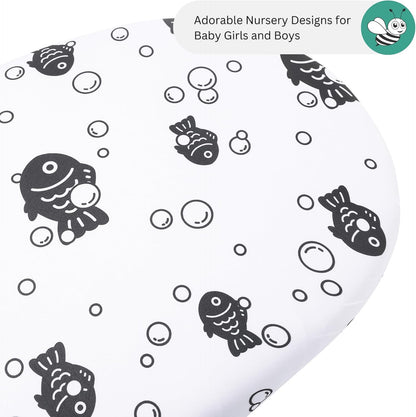 Bassinet Sheets for Papablic, CoZee, Cowiewie, Ezebaby, Nawahev Baby Bassinet Bedside Sleeper by TansyPanda, 3PC, 33x20, Ultra Soft, Breathable Snug Fit, Unisex Boys Girls, Gray White (Space Rockets)