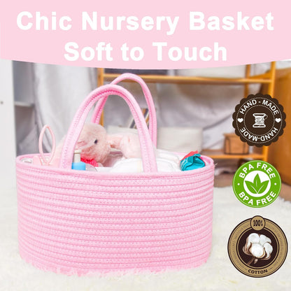 ABenkle Baby Diaper Caddy, Nursery Storage Bin and Car Organizer for Diapers and Baby Wipes, Cotton Rope Diaper Basket Caddy, Changing Table Diaper Storage Caddy