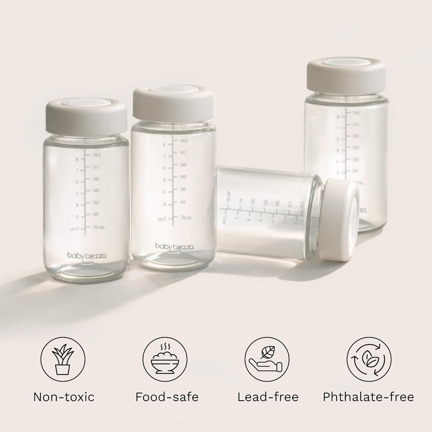 Baby Brezza Replacement Breastmilk Cooler Storage Bottles, Plastic, 10 oz, 4-Pack
