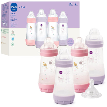 MAM 9oz Easy Start Anti-Colic+ Wide Neck Baby Bottle, Medium Flow Breastfeeding-Like Nipple, Reduces Colic Gas & Reflux, Easy To Clean, BPA Free, 2+ Months, Made In Europe, Bonus Fast Flow Nipple, Boy