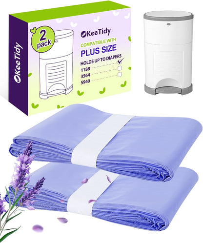 Diaper Pail Refill Bags Compatible with DEKOR PLUS Diaper Pails, 20% Extra Length Diaper Bags Disposable with Lavender Flavor, Holds up to 5940 Diapers, 10 Pack