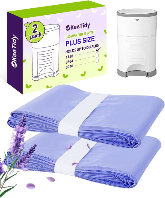 Diaper Pail Refill Bags Compatible with DEKOR PLUS Diaper Pails, 20% Extra Length Diaper Bags Disposable with Lavender Flavor, Holds up to 5940 Diapers, 10 Pack