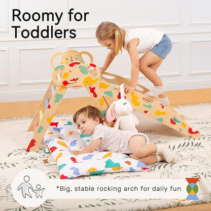 WINGYZ Pikler Triangle Set, Montessori Foldable 8-in-1 Jungle Gym & Reversible Animal Slide, Patent-Protected Climbing Set, Safe 2.35" Gap ASTM F963 Standards for Toddlers 18 Months-7 Years (Rainbow)