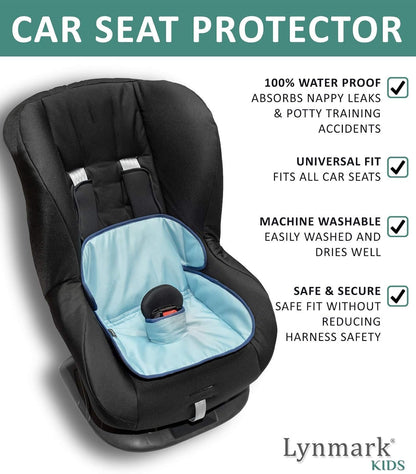 Lynmark® Potty Training Car Seat Protector Cover - Waterproof Soft Piddle Pads for Toddlers and Baby Carseat - Travel-Friendly Universal Washable Liner Mat for Spills, Nappy Leaks, Accidents - Black