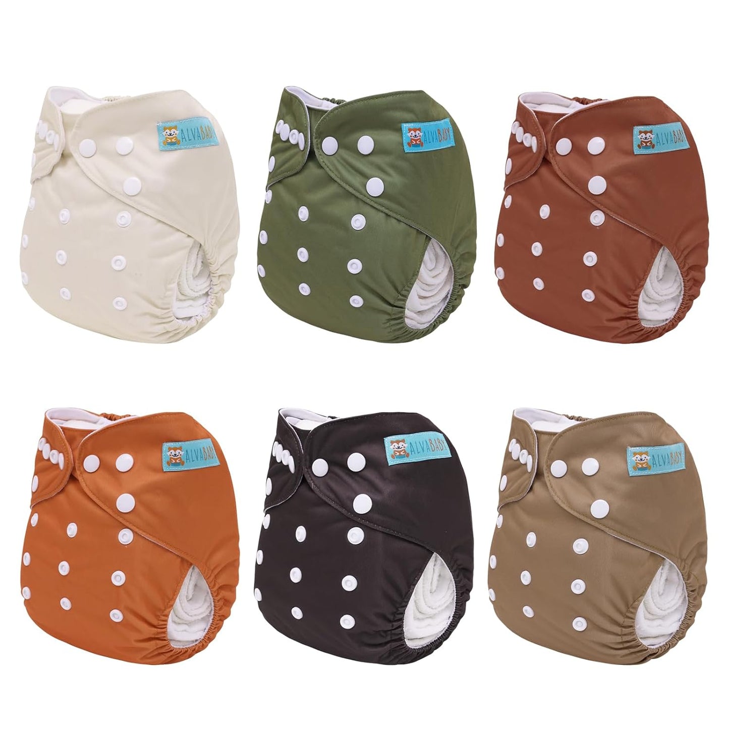 ALVABABY Baby Cloth Diapers 6 Pack with 12 Inserts Cloth Diaper Covers Adjustable Washable Reusable for Baby Girls and Boys