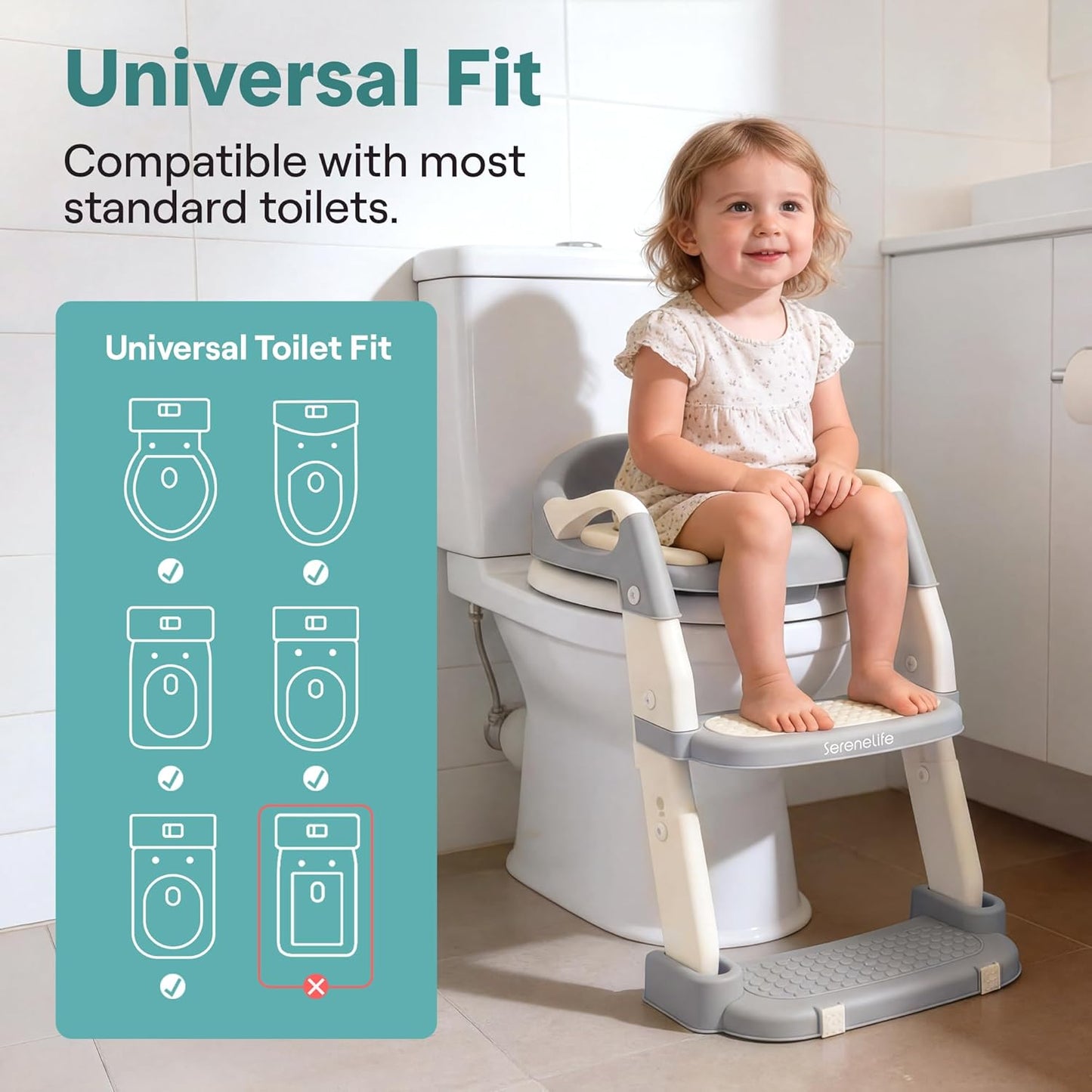 SereneLife 2-in-1 Potty Chair & Potty Training Seat with Step Stool Ladder - Height Adjustable Kids/Toddler Toilet Seat with Stable Anti-Slip Design, Cushioned Seat & Splash Guard For Boys Girls