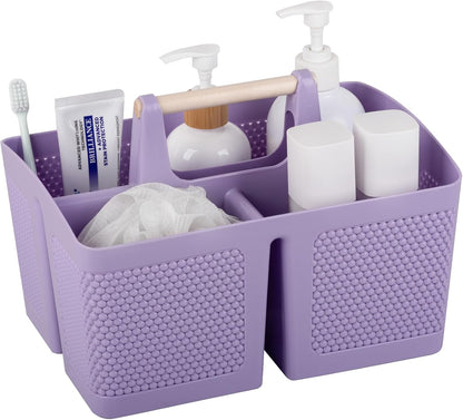 rejomiik Portable Shower Caddy Basket Plastic Cleaning Caddy Organizer Storage Tote with Handle for Bathroom, College, Dorm Room Essentials, White