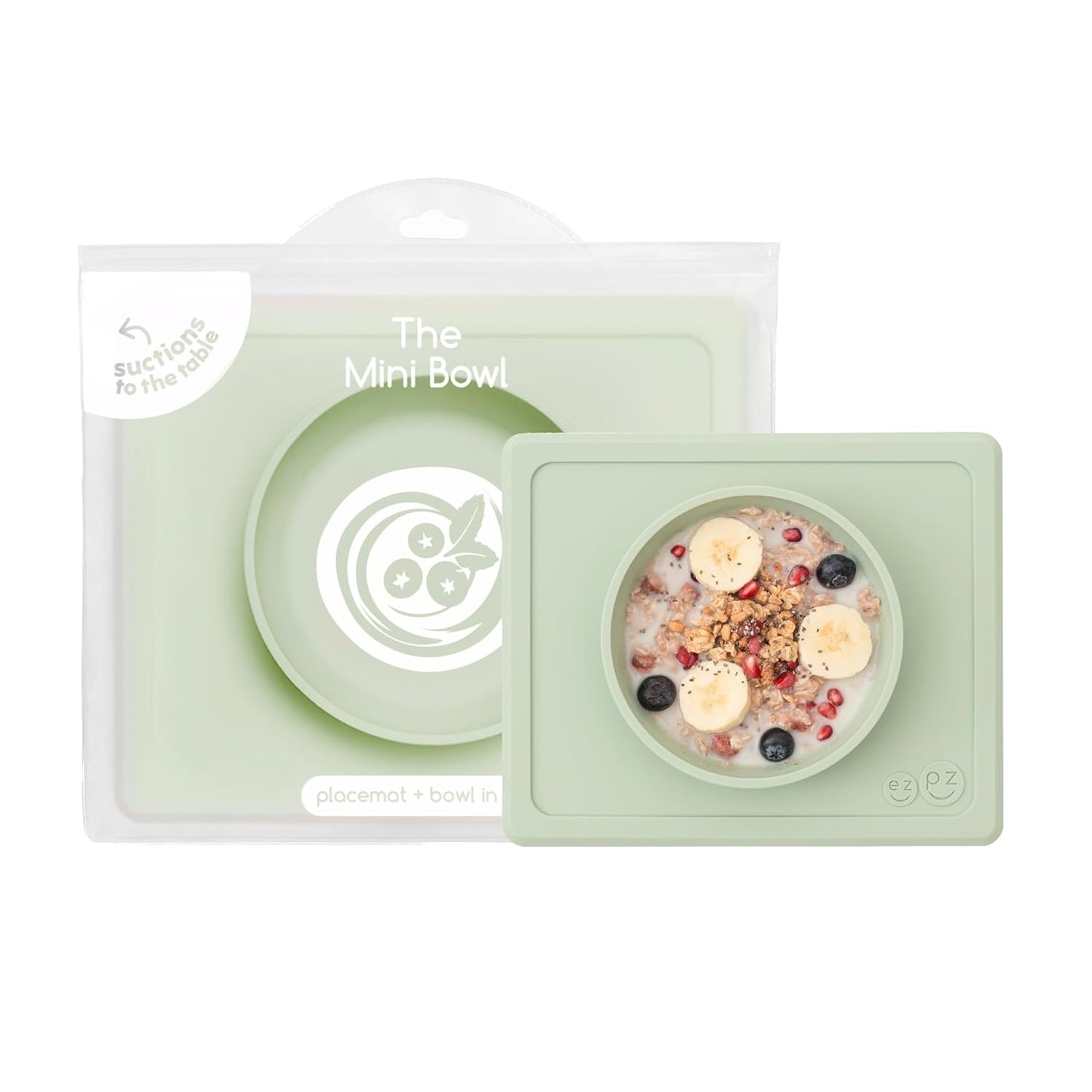 ezpz Mini Bowl (Pewter) - 12 Months+ - 100% Silicone Suction Placemat + Bowl for Toddlers - Comes with a Reusable Travel Bag