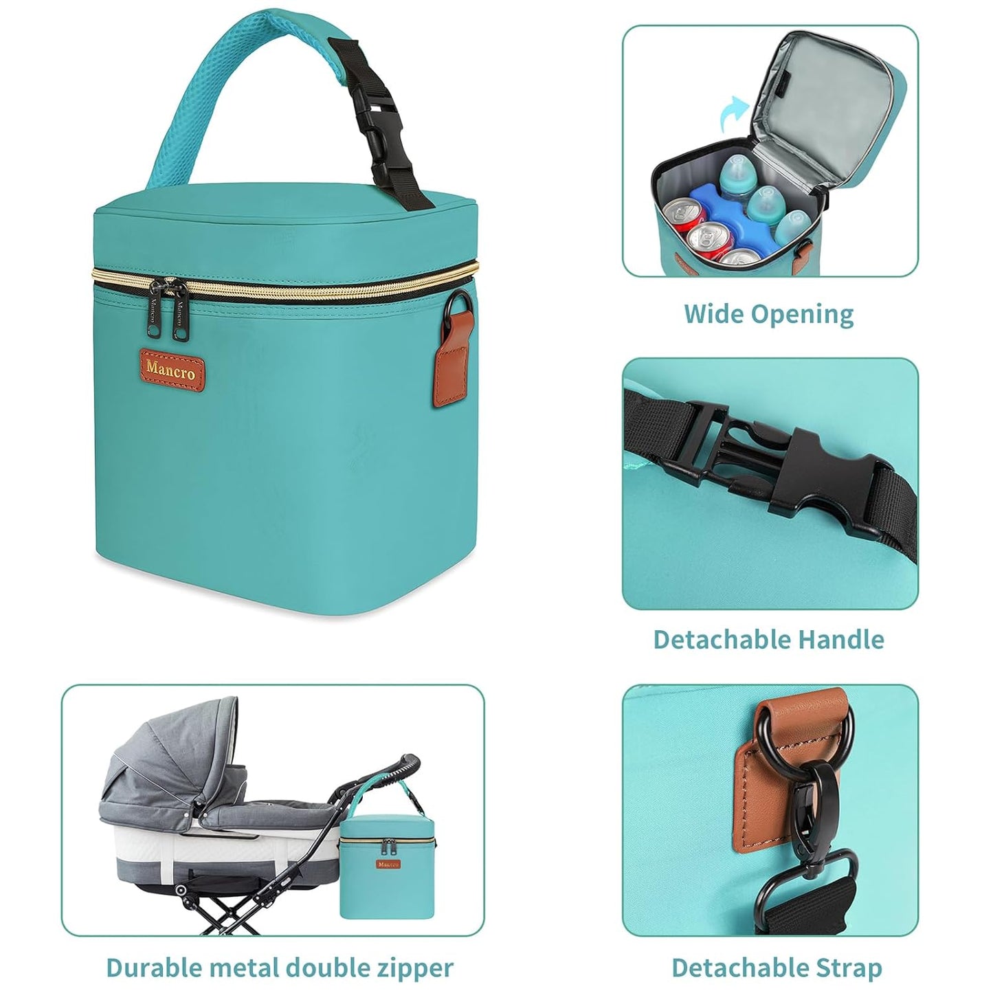 Mancro Breastmilk Cooler Bag with Ice Pack, Fits 6 Baby Bottles Up to 9 Ounce Insulated Baby Bottle Bag, Breast Milk Cooler on The go with Strap, Bottle Storage Bag for Nursing Mom Daycare, Black