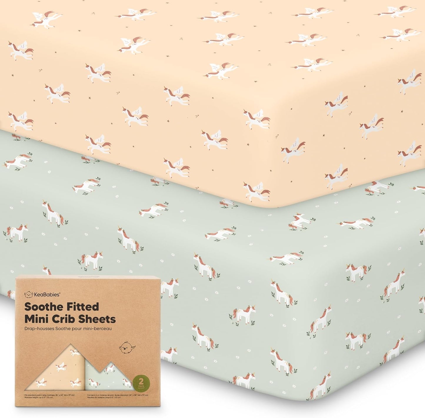 2-Pack Mini Crib Sheets Fitted - 38x26 Pack N Play Sheets for Pack and Play Mattress, Organic Cotton, Soft & Breathable Playard Bedding, Neutral Mini Toddler Bed Cover for Boys, Girls (Dragon Tale)