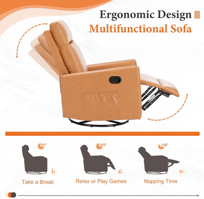 Sweetcrispy Recliner Chair, 360 Swivel Rocker Chair for Adults, Glider Rocker Recliners, Nursery Chairs for Living Room, High Back, Upholstered Deep Seat, Classical Brown