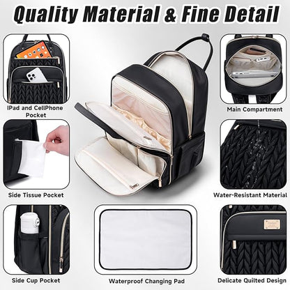Tealari Diaper Bag Backpack,Stylish Baby Diaper Bag,Waterproof Travel Diaper Backpacks Baby Bags with Changing Pad,Stroller Straps,Insulated Pockets (Black)