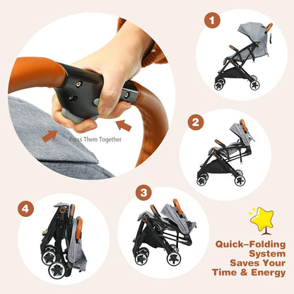 BABY JOY Lightweight Baby Stroller, Compact Toddler Travel Stroller for Airplane, Infant Stroller w/ 5-Point Harness, Adjustable Backrest/Footrest/Canopy, Storage Basket, Easy One-Hand Fold, Beige