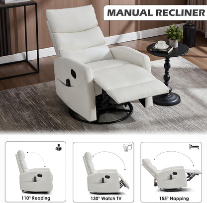 Trustyue Swivel Rocker Recliner Chair, 360° Swivel Recliner with Heat and Massage, Rocker Recliner Nursery Glider Chair with Side Pockets for Living Room (Beige, Fabric)