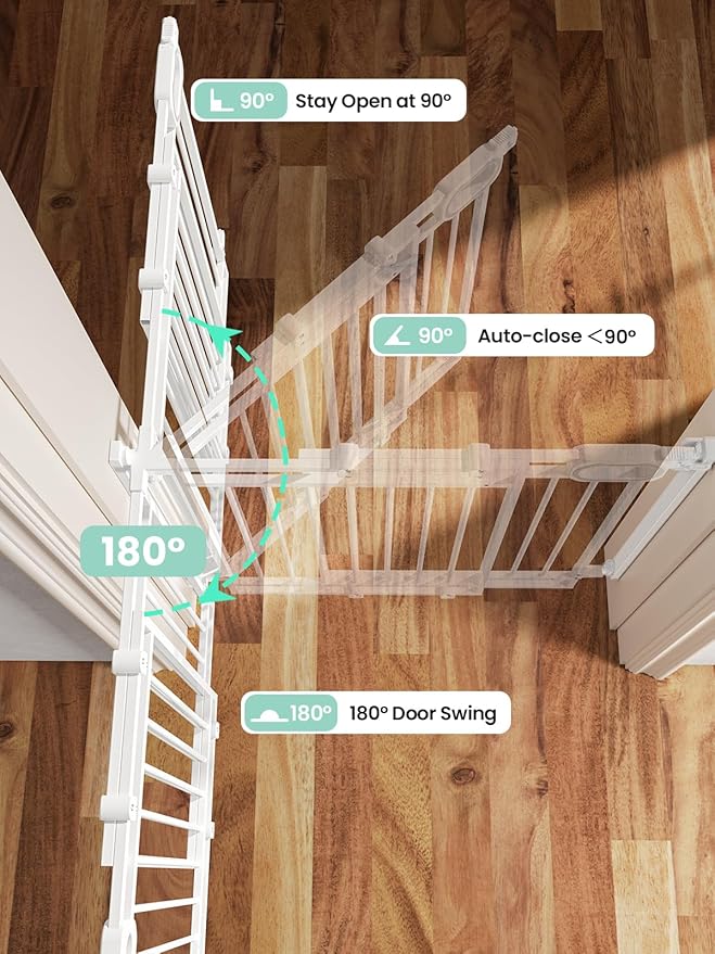 Grownsy Baby Gate for Stairs- No Bottom Bar, 29.8” to 43.5” for Child and Pet, Dog Gate with Auto-Close & One-Hand Operation, Hardware-Mounted (Drill Needed) Installation for Doorways and Indoor Use