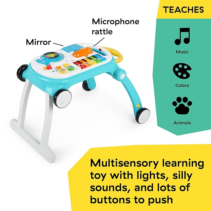 Baby Einstein Musical Mix ‘N Roll 4-in-1 Push Walker, Activity Center, Toddler Table & Floor Toy, 100+ Songs & Phrases, DJ Station with Piano