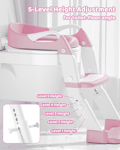 3-in-1 Potty Training Seat & Training Toilet & Potty Chair, Height AdjustableToddler Toilet Seat for Kids, Foldable Potty Training Toilet with Splash Guard & Anti-Slip Steps (Gray)