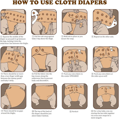 Mama Koala 3.0 Pocket Cloth Diapers for Babies with AWJ Lining, 6 Pack with 6 4-Layer Natural Cloth Diaper Inserts - Reusable and Washable Pocket Diapers(Hardworking Bees) - Colors A