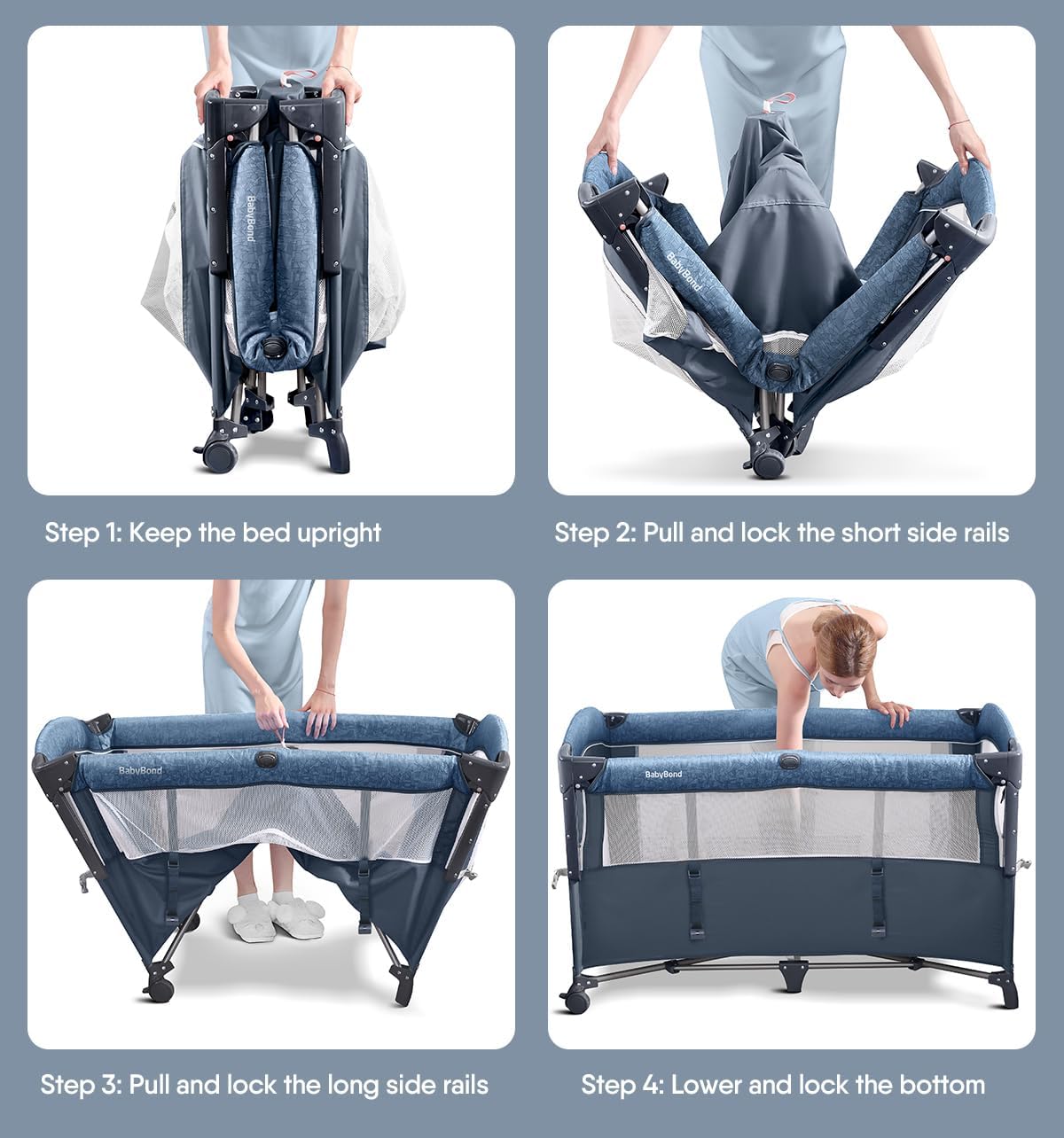 BabyBond Baby Bassinet Bedside Crib, Pack and Play with Sheet, Diaper Changing Table and Music Mobile from Newborn to Toddles, Portable Large Playard