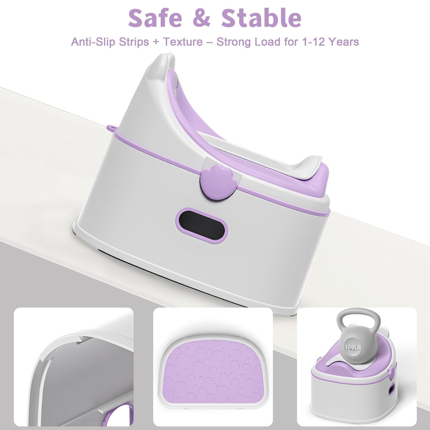 3-in-1 Potty Training Toilet, Portable Potty, Potty Training Seat and Toddler Step Stool, Easy Setup and Clean, Anti-Slip Toddler Potty Trainer for Boy Girl,Grey