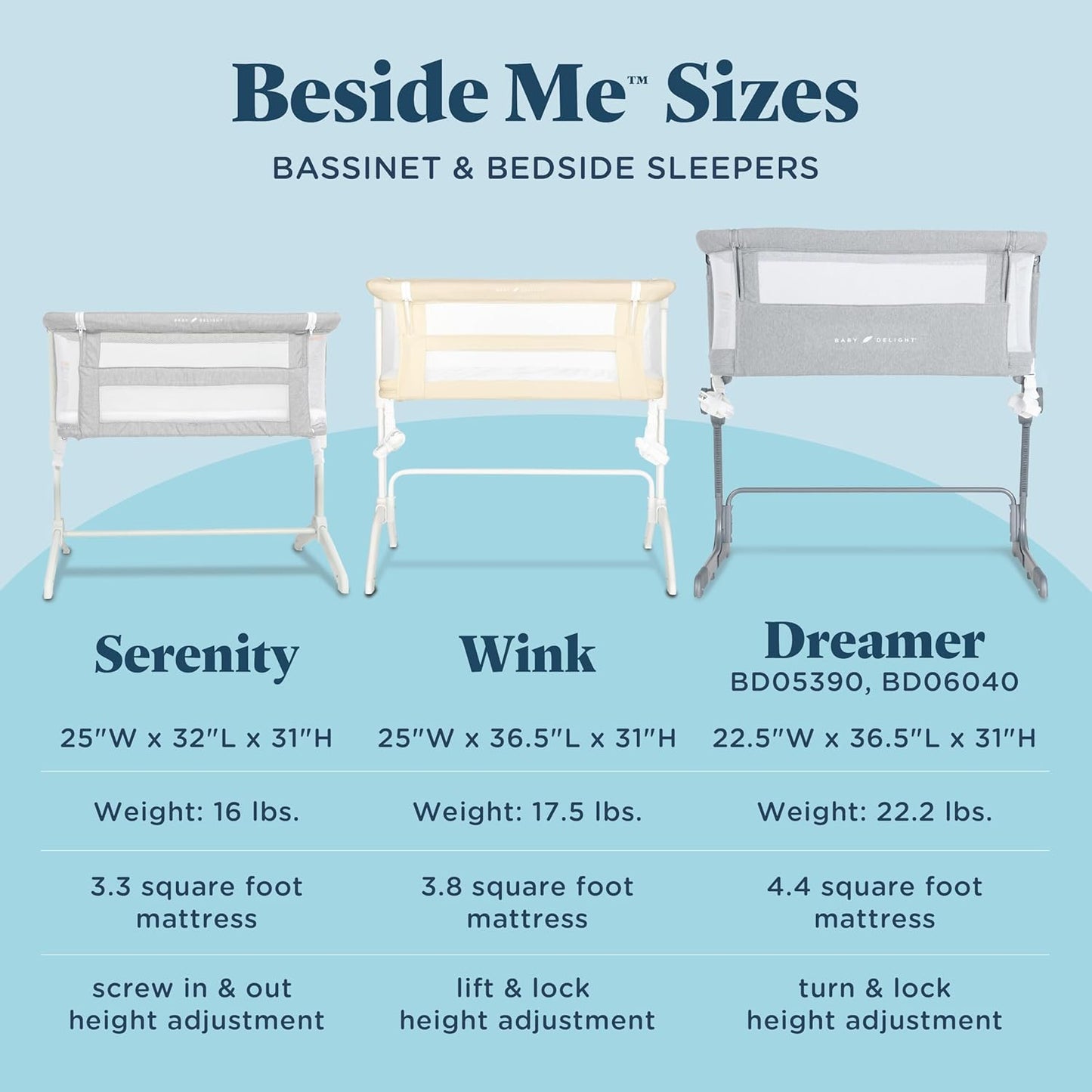 Baby Delight Beside Me Dreamer Bassinet | Bedside Sleeper | 6-Position Height Adjustment | Charcoal Tweed