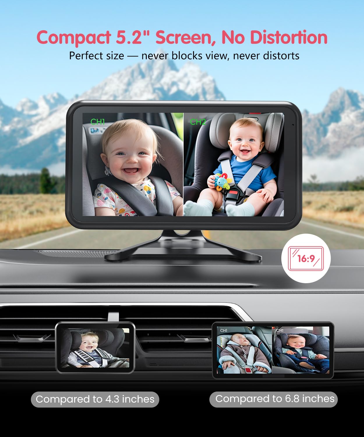 LUCKVIEW BM2 PRO Dual Baby Car Camera, 5.2" 1080P HD Display for Rear-Facing Car Seats, IR Night Vision, Anti-Shake Mount, Easy Install – Ideal for Parents with 2 Kids and Pets (Blue)