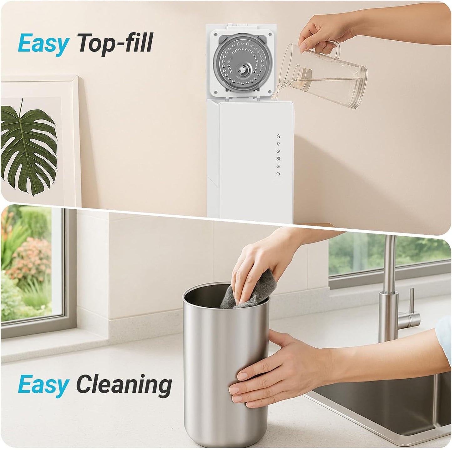 Livatro Stainless Steel Humidifier, 3L Warm Mist Humidifier, Easy Clean with Warm Steam Humidifier, Healthy Air Mist Humidifiers for Bedroom Living Room, with Sleep Mode and Auto-off Setting