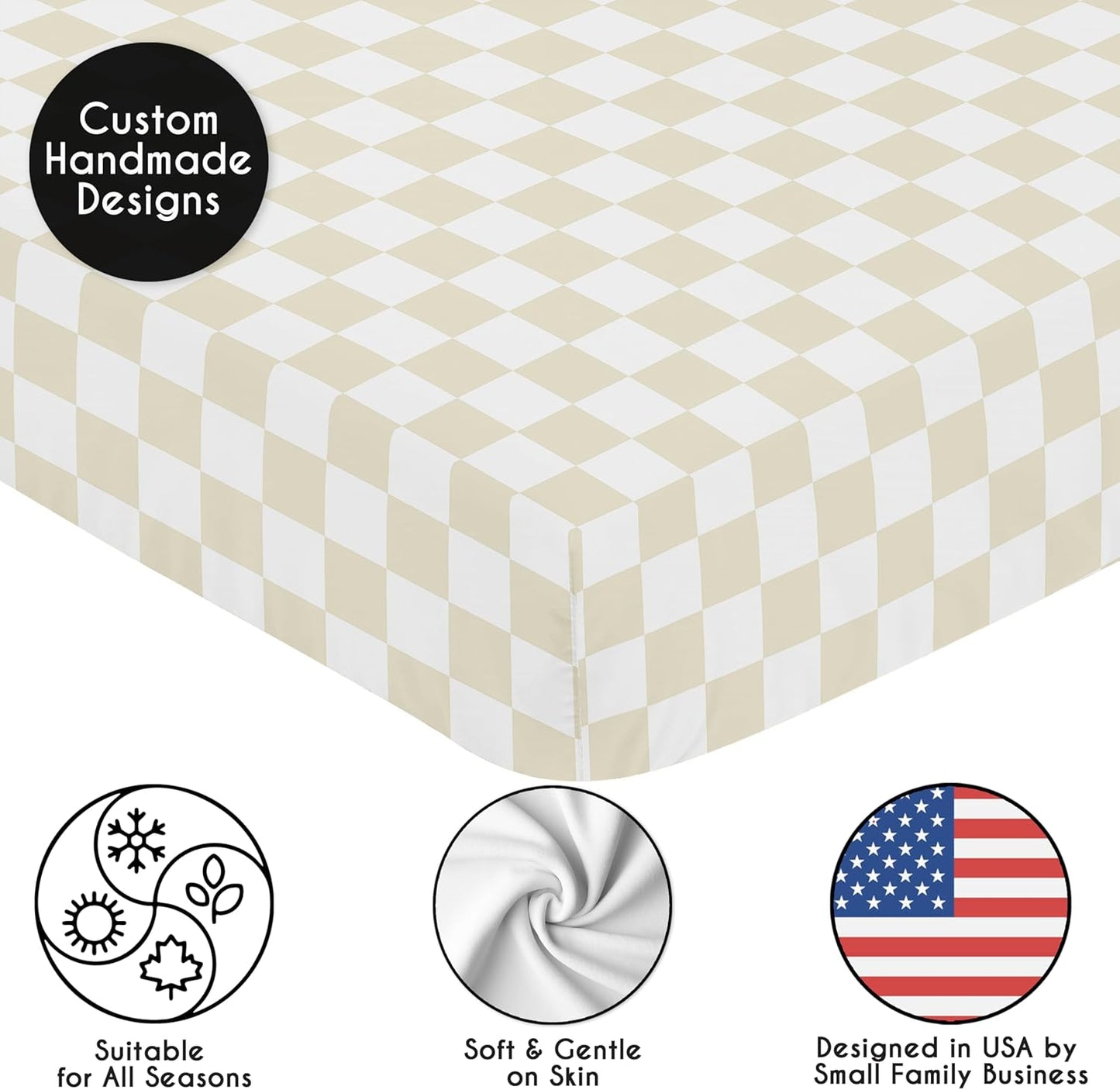 Sweet Jojo Designs 2-Piece Baby Bassinet Sheets Set (Black/White Gingham Checkered Plaid) for Boy/Girl, Infant Newborn Nursery, Oval, Rectangle & Hourglass Mattress (Solid Onyx & Classic Checkerboard)