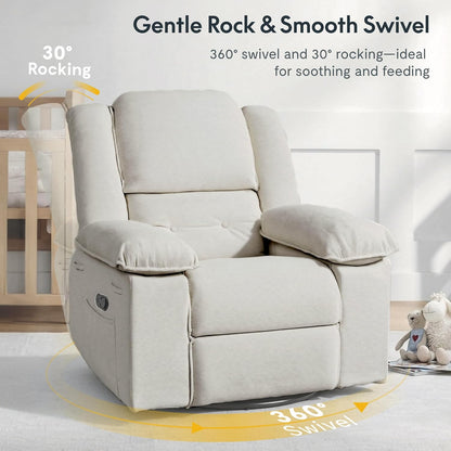 FLEXISPOT Swivel Rocker Recliner Chair for Adults, Massage Recliner Rocking Chair Nursery, 360° Swivel Nursery Glider for Living Room Bedroom, Beige (XRC2)